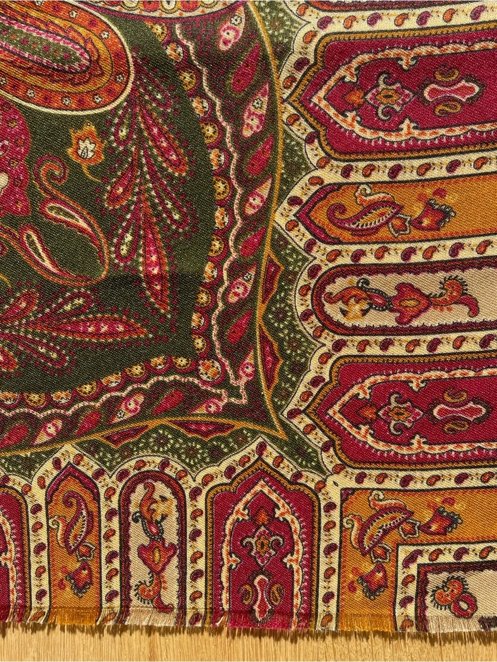 Paisley Scarf in Green, Burgundy, Tan and Gold